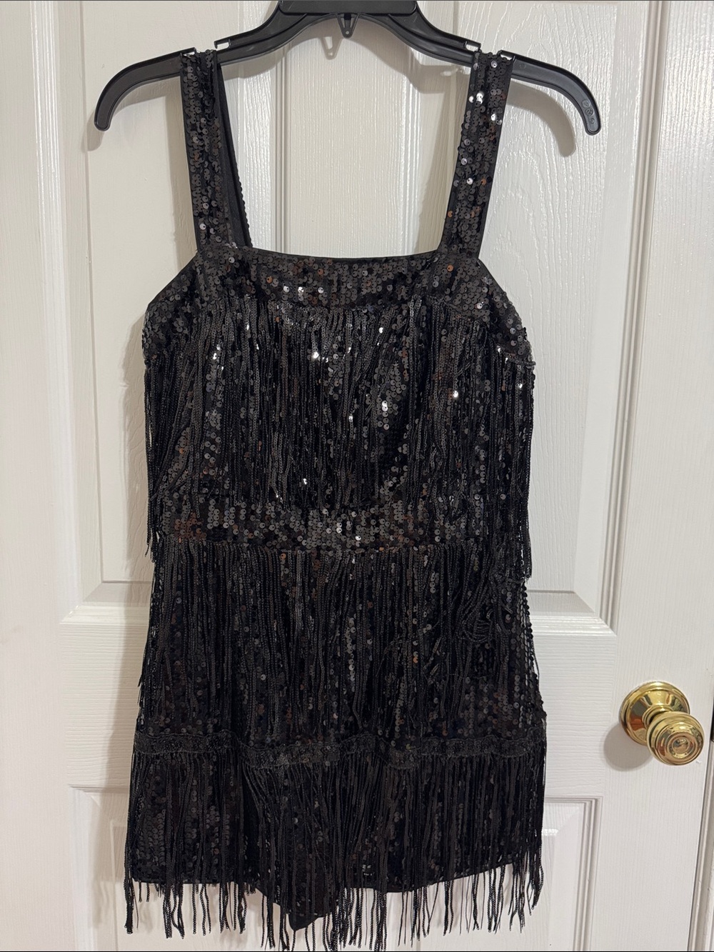 Black Sequin Fringe Tank Romper